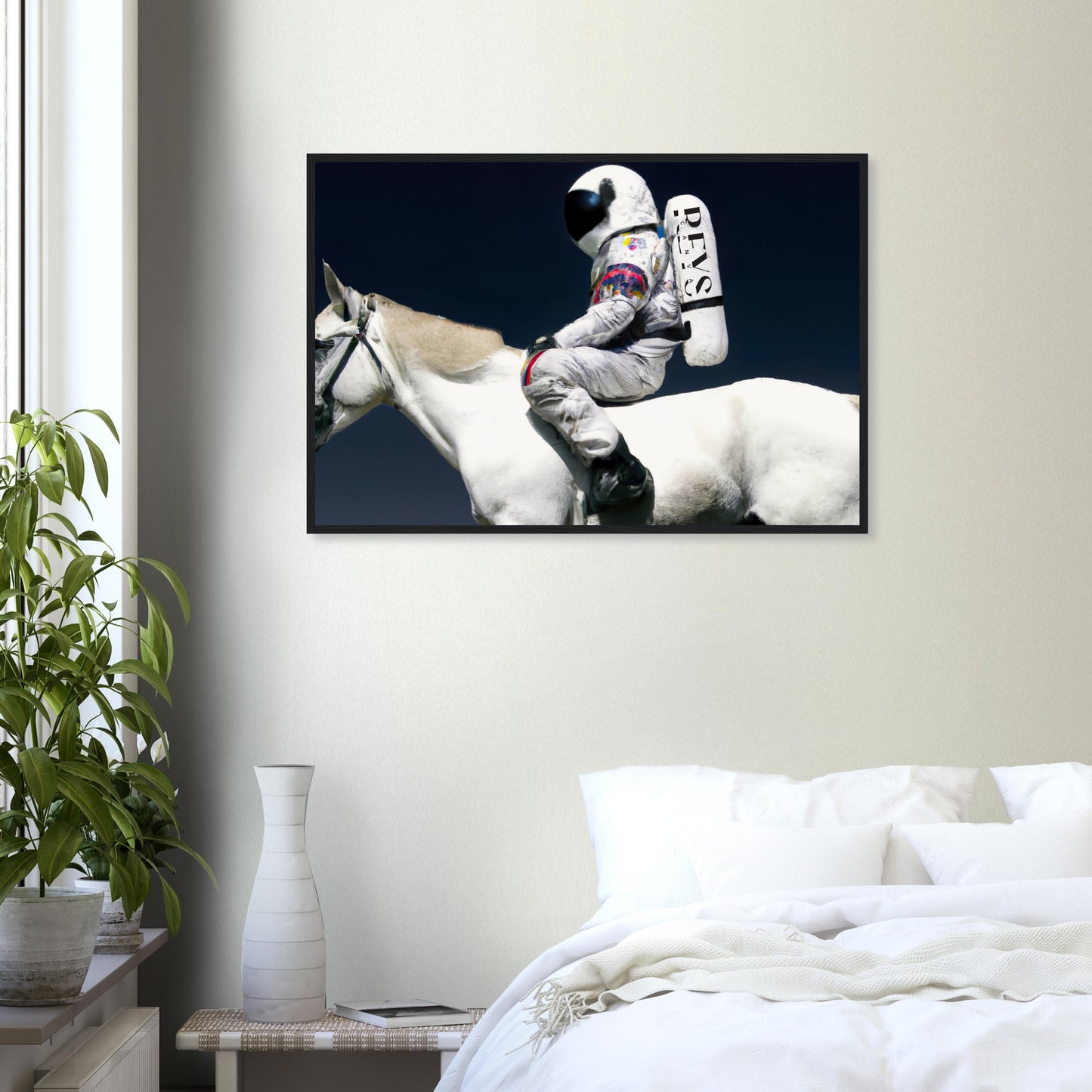 "Astronaut riding a Horse" K.I-Kunst, Museum-Qualität Matt Papier Holz-Gerahmtes Poster