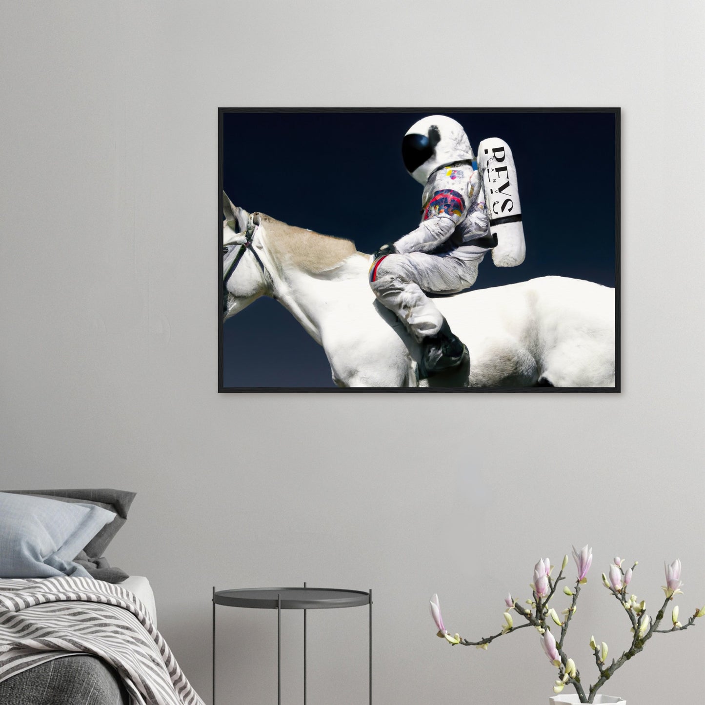 "Astronaut riding a Horse" K.I-Kunst, Museum-Qualität Matt Papier Holz-Gerahmtes Poster